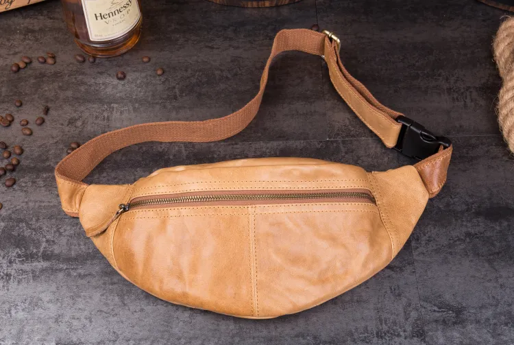 Vintage Leather Fanny Pack Mens Waist Bag Hip Pack Belt Bag Bumbag for Men