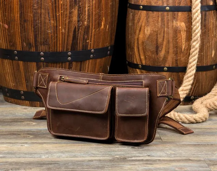 Vintage Leather Fanny Pack Mens Waist Bag Hip Pack Belt Bag Bumbag for Men