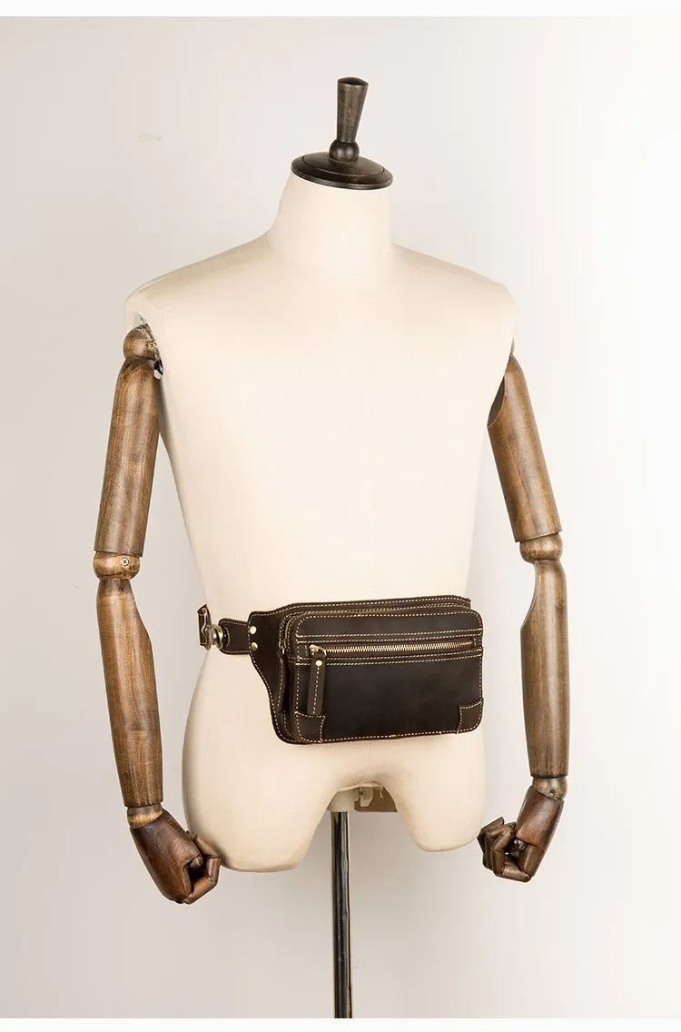 Vintage Leather Fanny Pack Mens Waist Bag Hip Pack Belt Bag Bumbag for Men