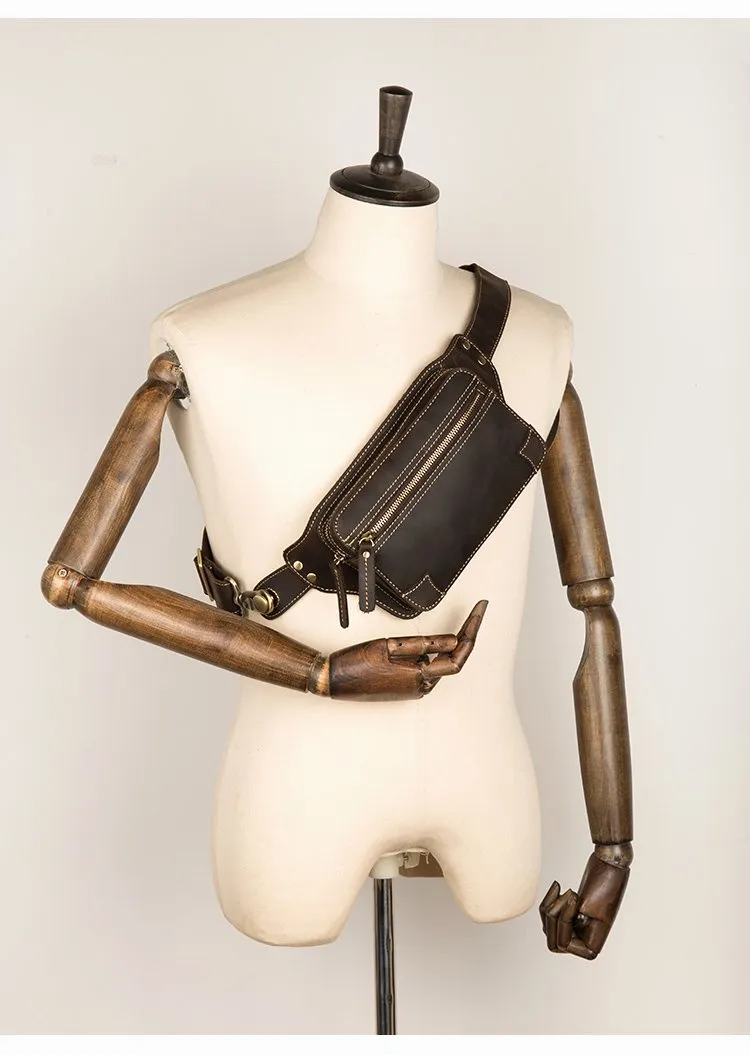 Vintage Leather Fanny Pack Mens Waist Bag Hip Pack Belt Bag Bumbag for Men