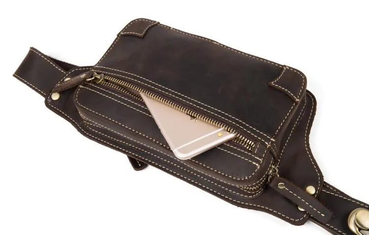 Vintage Leather Fanny Pack Mens Waist Bag Hip Pack Belt Bag Bumbag for Men