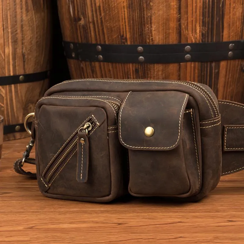 Vintage Leather Fanny Pack Mens Waist Bag Hip Pack Belt Bag Bumbag for Men