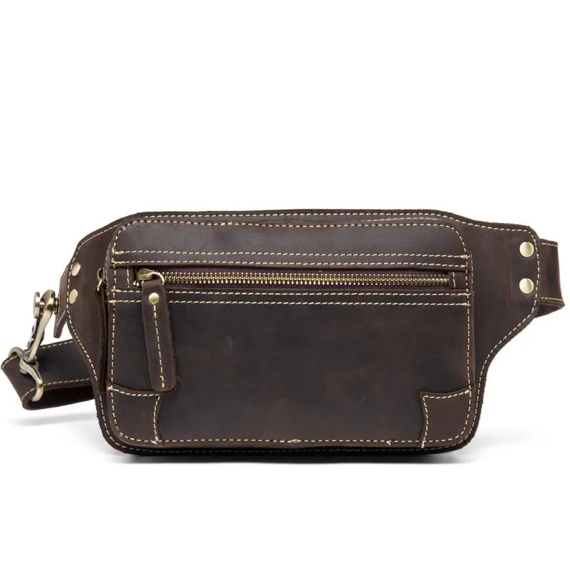 Vintage Leather Fanny Pack Mens Waist Bag Hip Pack Belt Bag Bumbag for Men
