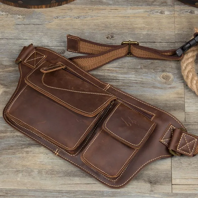 Vintage Leather Fanny Pack Mens Waist Bag Hip Pack Belt Bag Bumbag for Men