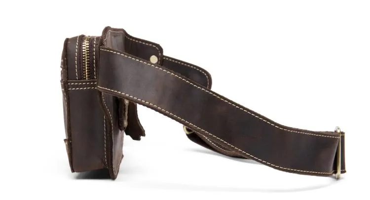 Vintage Leather Fanny Pack Mens Waist Bag Hip Pack Belt Bag Bumbag for Men