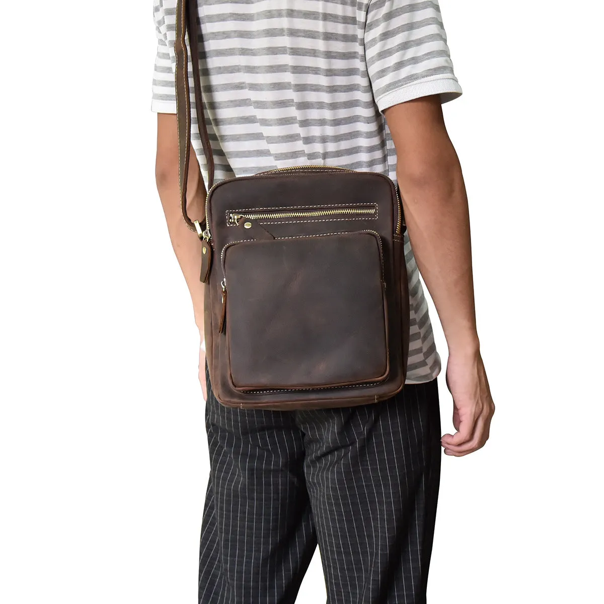 Vintage Leather Men Cool Messenger Bags Shoulder Bag CrossBody Bags For Men