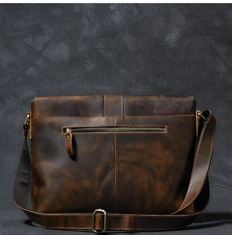 Vintage Leather Mens 13???? Brown Side Bag Messenger Bag Courier Bag For Men