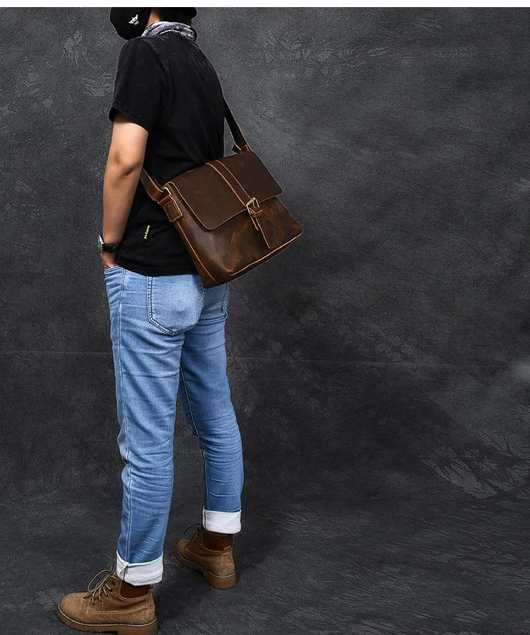 Vintage Leather Mens 13???? Brown Side Bag Messenger Bag Courier Bag For Men