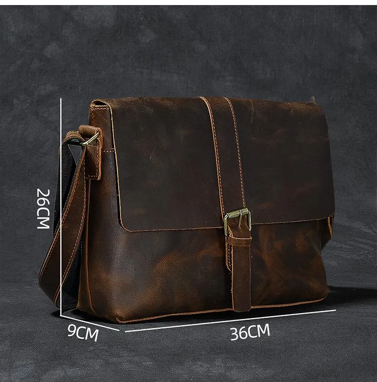 Vintage Leather Mens 13???? Brown Side Bag Messenger Bag Courier Bag For Men