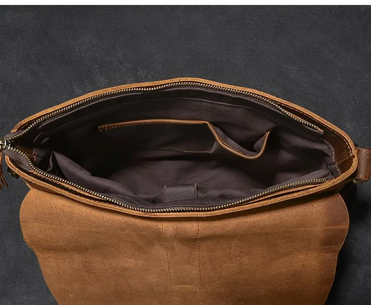 Vintage Leather Mens 13???? Brown Side Bag Messenger Bag Courier Bag For Men