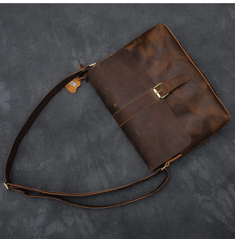 Vintage Leather Mens 13???? Brown Side Bag Messenger Bag Courier Bag For Men