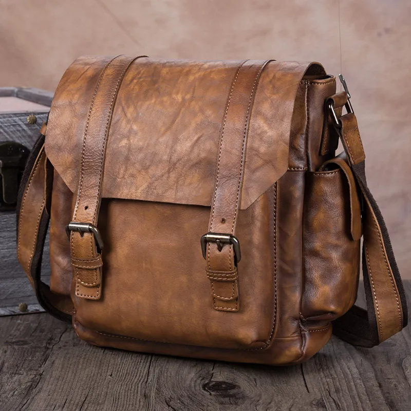 Vintage Leather Mens Cool Messenger Bag Shoulder Bag Crossbody Bag for Men