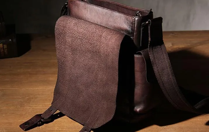 Vintage Leather Mens Cool Messenger Bag Shoulder Bag Crossbody Bag for Men
