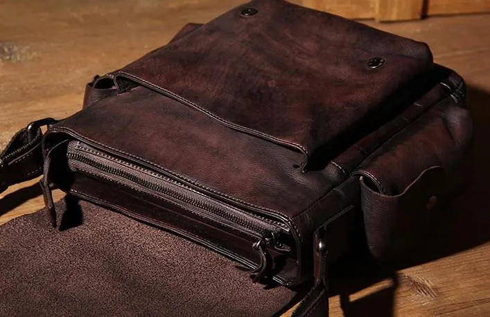 Vintage Leather Mens Cool Messenger Bag Shoulder Bag Crossbody Bag for Men