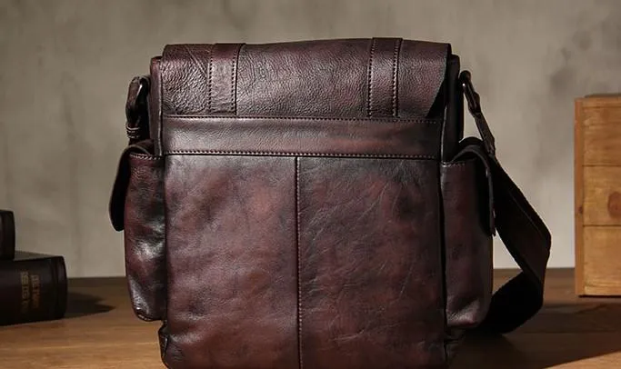Vintage Leather Mens Cool Messenger Bag Shoulder Bag Crossbody Bag for Men