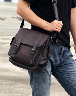 Vintage Leather Mens Cool Messenger Bag Shoulder Bag Crossbody Bag for Men