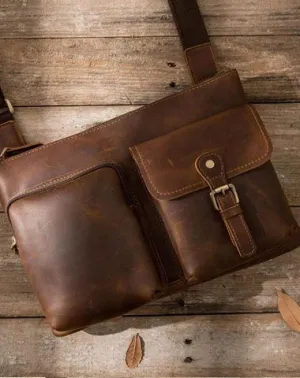 Vintage Leather Mens Cool Messenger Bag Shoulder Bags  for Men