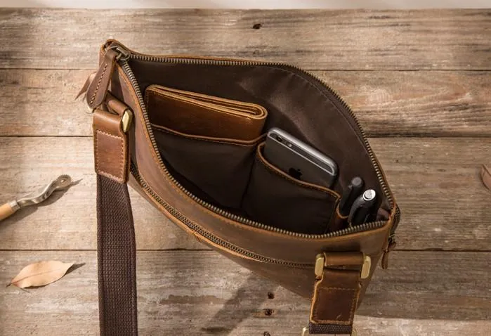 Vintage Leather Mens Cool Messenger Bag Shoulder Bags  for Men