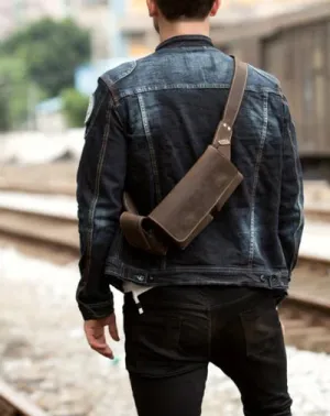Vintage Leather Mens Fanny Pack Waist Bag Hip Pack Belt Bag Bumbag for Men