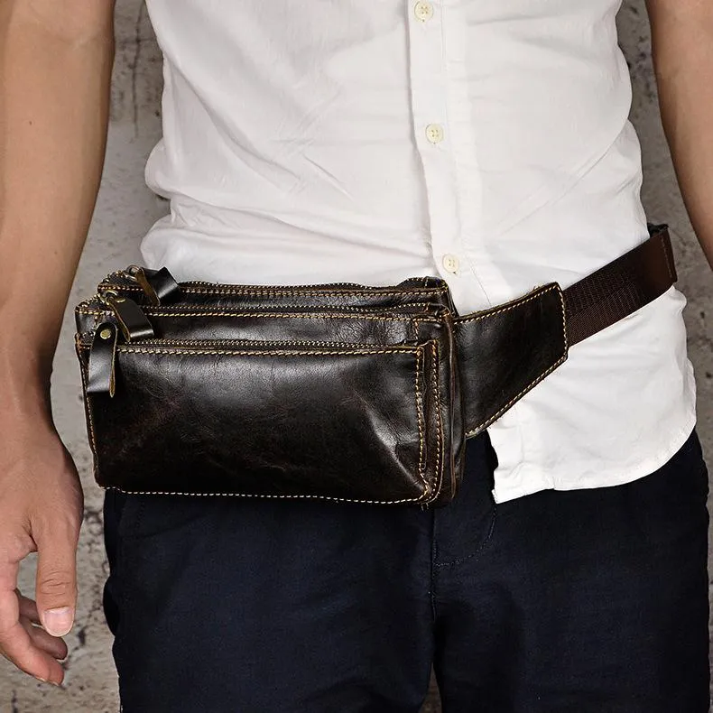 Vintage Leather Mens Fanny Pack Waist Bag Hip Pack Belt Bag Bumbag for Men