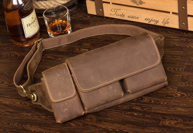 Vintage Leather Mens Fanny Pack Waist Bag Hip Pack Belt Bag Bumbag for Men