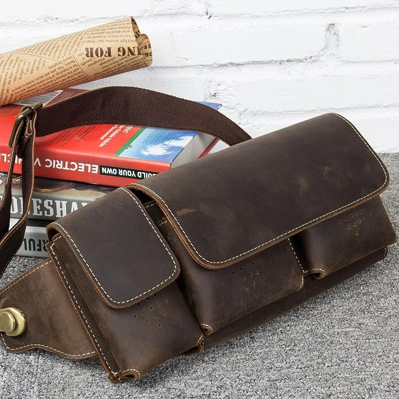 Vintage Leather Mens Fanny Pack Waist Bag Hip Pack Belt Bag Bumbag for Men