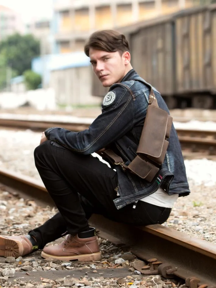 Vintage Leather Mens Fanny Pack Waist Bag Hip Pack Belt Bag Bumbag for Men