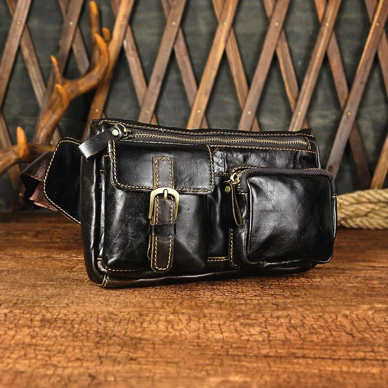 Vintage Leather Mens Fanny Pack Waist Bag Hip Pack Belt Bag Bumbag for Men