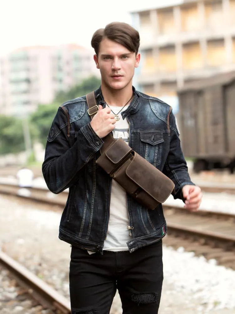 Vintage Leather Mens Fanny Pack Waist Bag Hip Pack Belt Bag Bumbag for Men