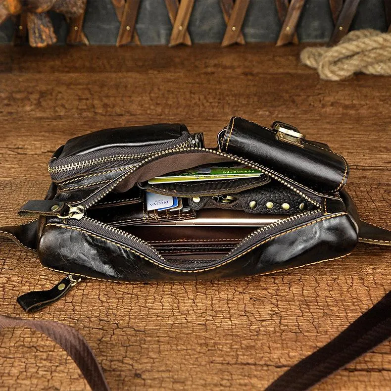 Vintage Leather Mens Fanny Pack Waist Bag Hip Pack Belt Bag Bumbag for Men
