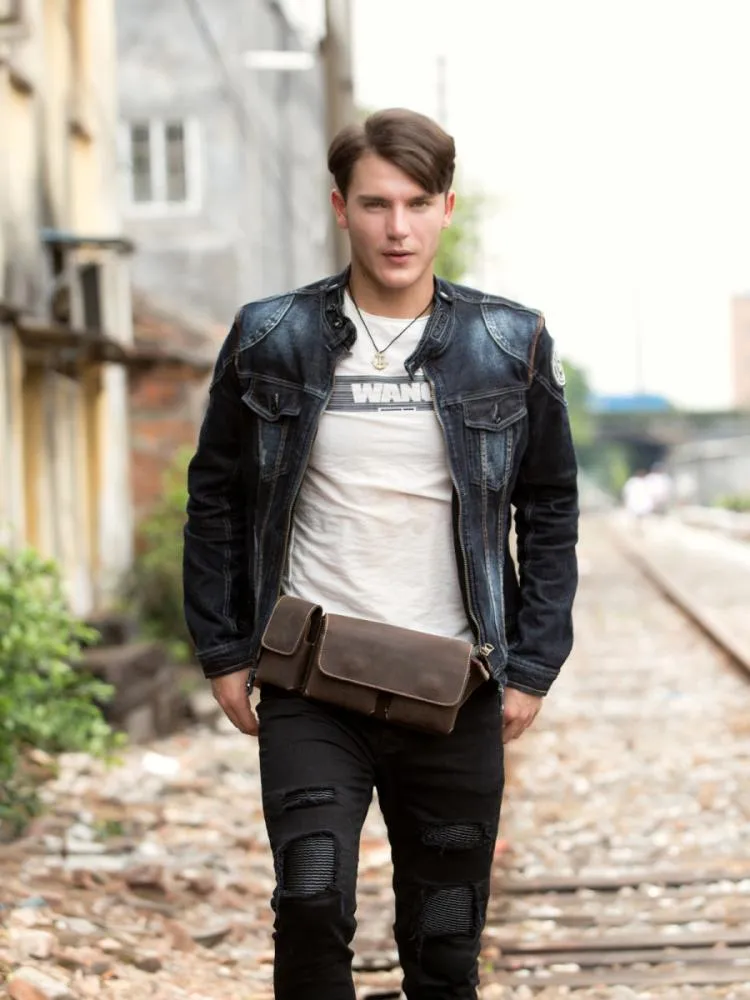 Vintage Leather Mens Fanny Pack Waist Bag Hip Pack Belt Bag Bumbag for Men