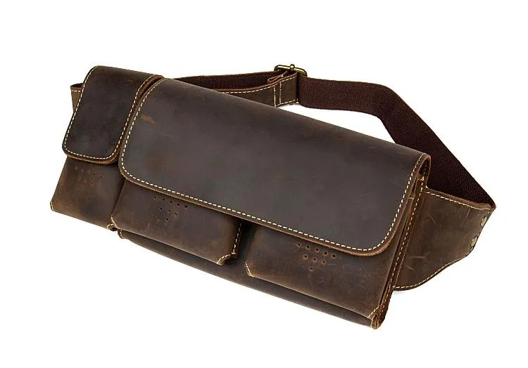 Vintage Leather Mens Fanny Pack Waist Bag Hip Pack Belt Bag Bumbag for Men