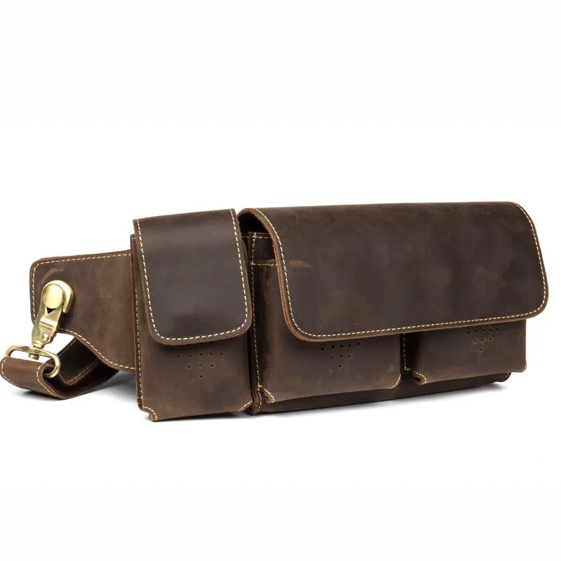 Vintage Leather Mens Fanny Pack Waist Bag Hip Pack Belt Bag Bumbag for Men