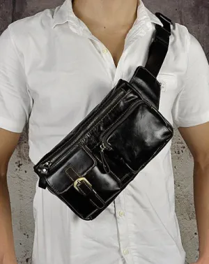 Vintage Leather Mens Fanny Pack Waist Bag Hip Pack Belt Bag Bumbag for Men
