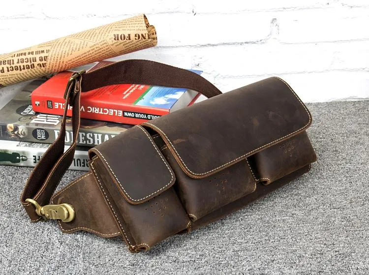 Vintage Leather Mens Fanny Pack Waist Bag Hip Pack Belt Bag Bumbag for Men