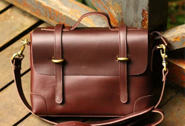 Vintage Leather Mens Messenger Bag Briefcase Side Bag Brown Work Bag Business Bag For Men