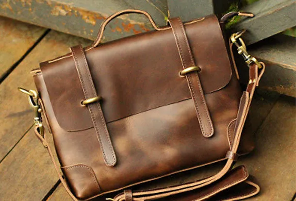 Vintage Leather Mens Messenger Bag Briefcase Side Bag Brown Work Bag Business Bag For Men