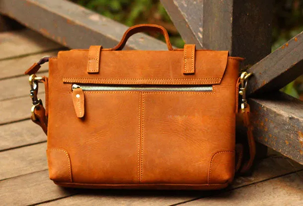 Vintage Leather Mens Messenger Bag Briefcase Side Bag Brown Work Bag Business Bag For Men