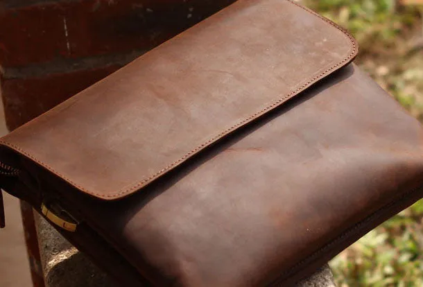 Vintage Leather Mens Small Messenger Bag Clutch Purse iPad Bag For Men