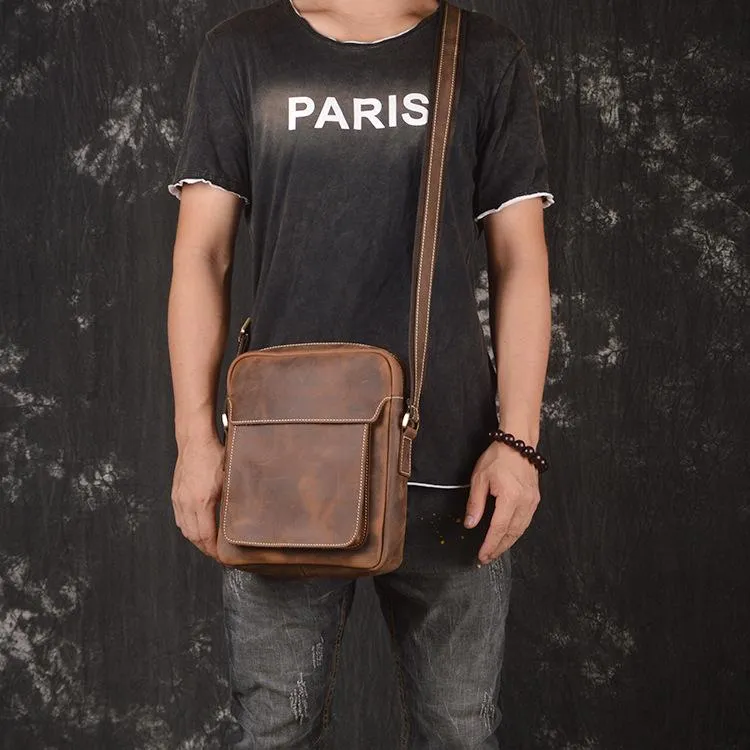 Vintage Leather Men's Small Side Bag Table Bag Small Messenger Bag For Men