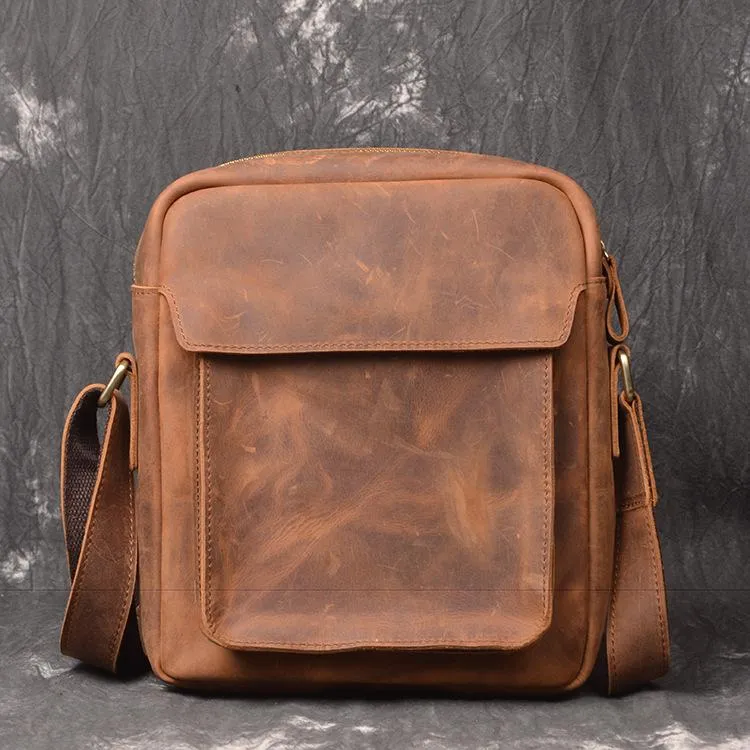 Vintage Leather Men's Small Side Bag Table Bag Small Messenger Bag For Men