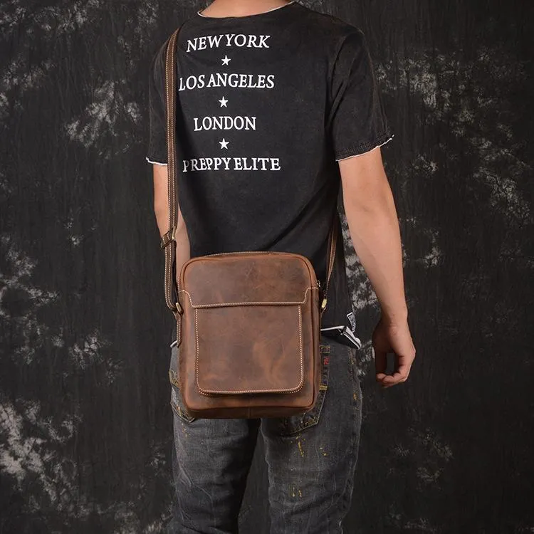 Vintage Leather Men's Small Side Bag Table Bag Small Messenger Bag For Men