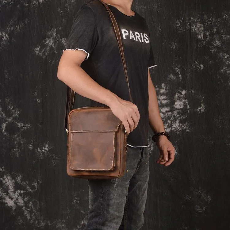 Vintage Leather Men's Small Side Bag Table Bag Small Messenger Bag For Men