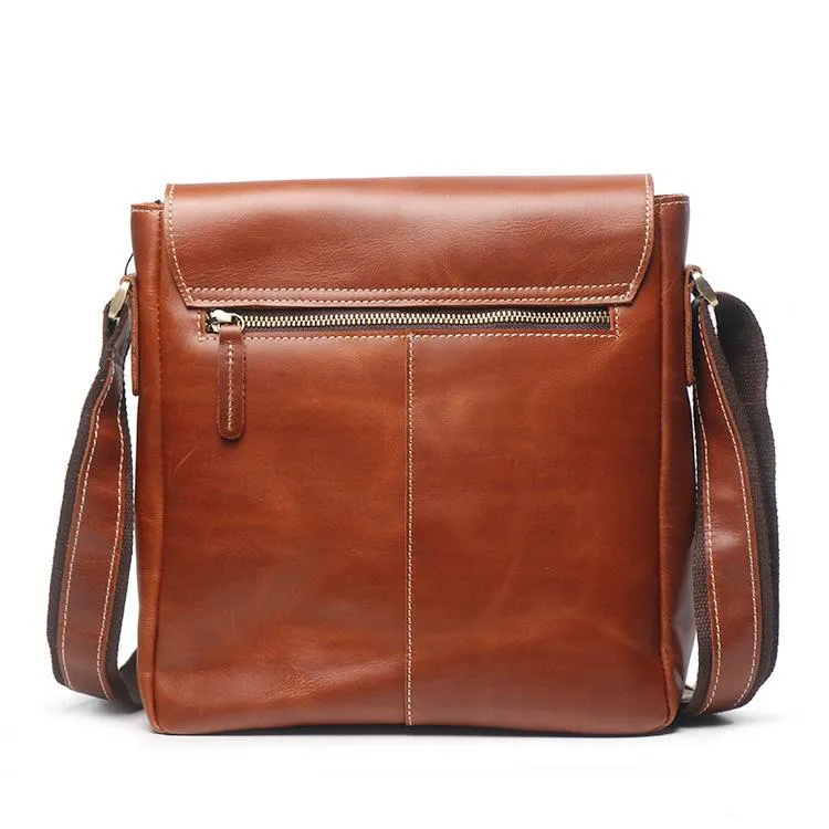 Vintage Leather Men's Small Side Bag Vertical Messenger Bag Shoulder Bag For Men