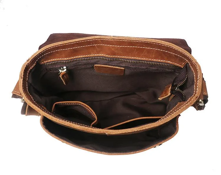 Vintage Leather Men's Small Side Bag Vertical Messenger Bag Shoulder Bag For Men