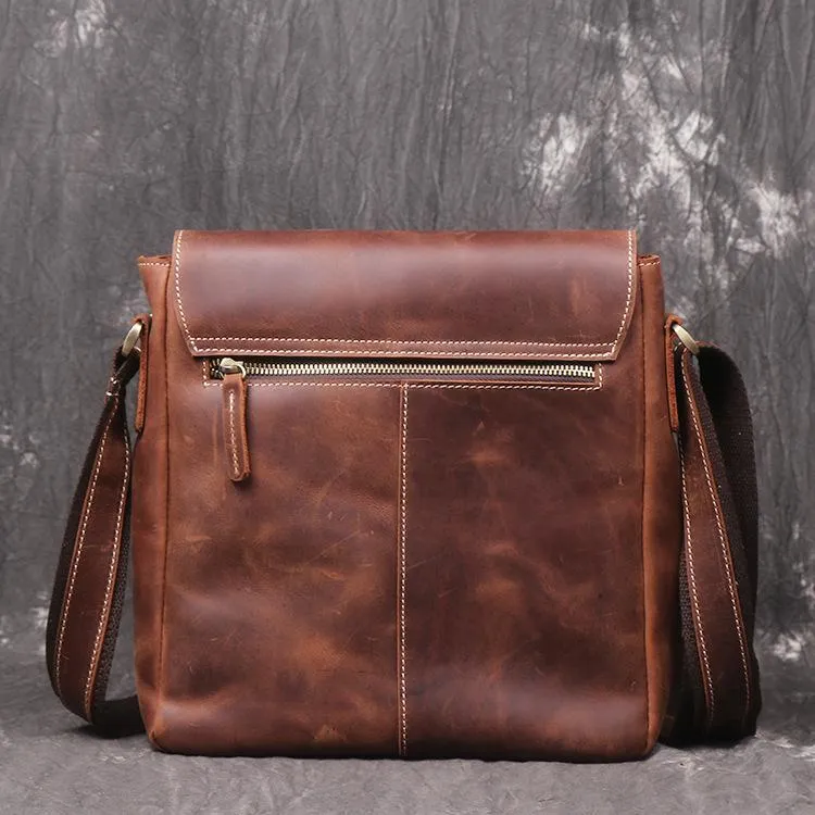 Vintage Leather Men's Small Side Bag Vertical Messenger Bag Shoulder Bag For Men