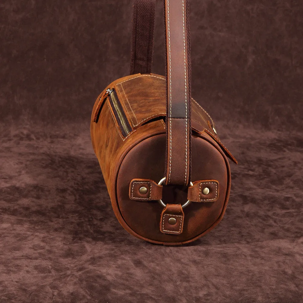 Vintage Leather Small Barrel Messenger Bag Shoulder Bag For Men
