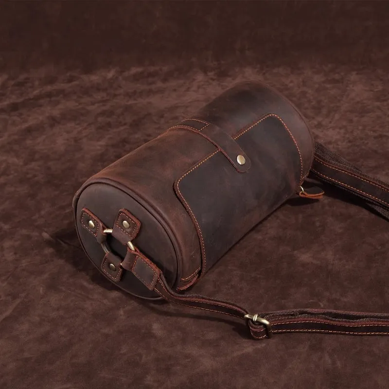 Vintage Leather Small Barrel Messenger Bag Shoulder Bag For Men