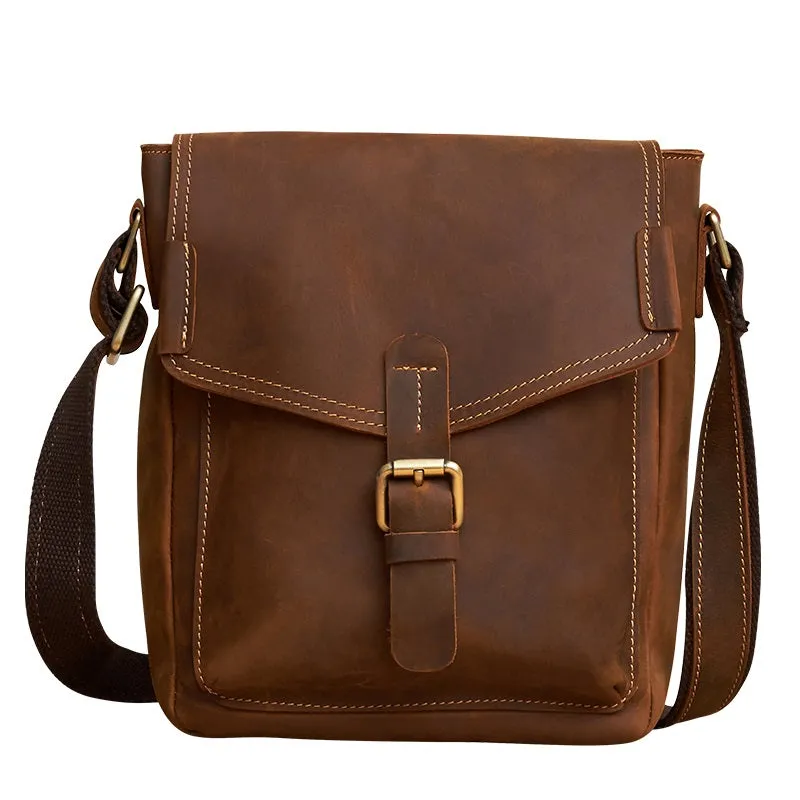 Vintage Leather Small Messenger Bag Shoulder Bag Crossbody For Men