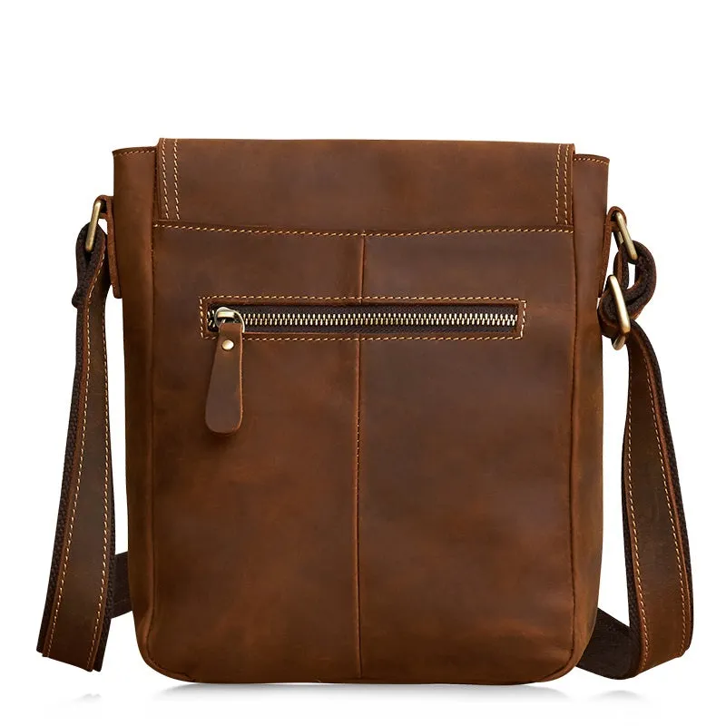 Vintage Leather Small Messenger Bag Shoulder Bag Crossbody For Men